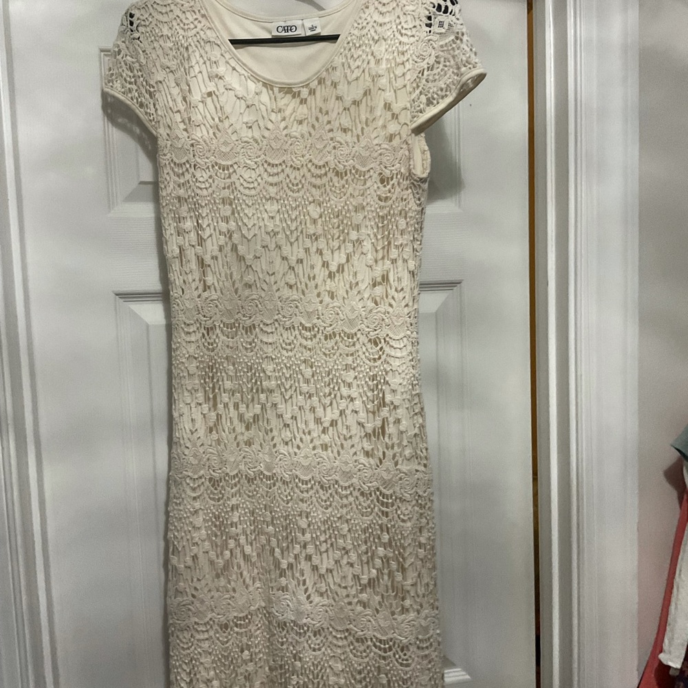 MIDI cap sleeve lace dress